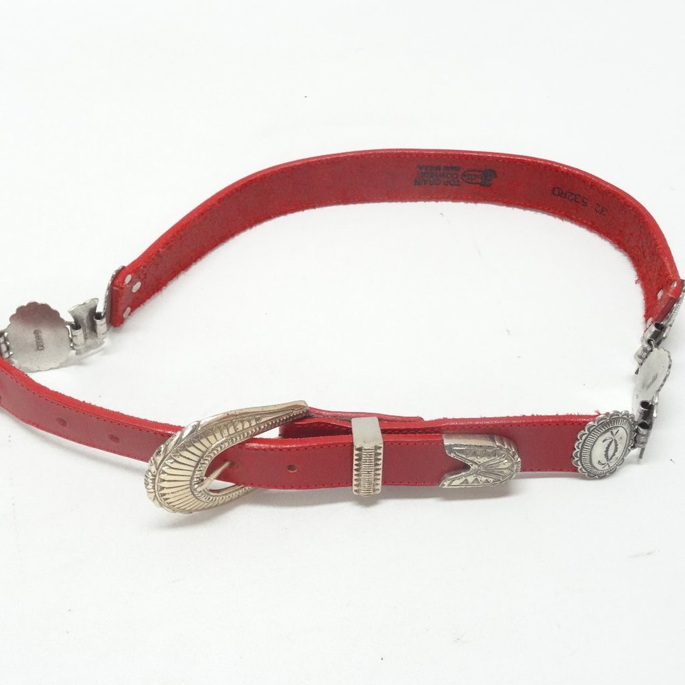 Justin Boots Top Grain Red Cowhide Leather & Silver Belt